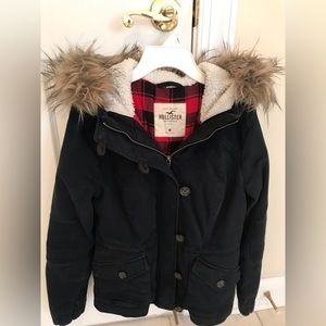 Hollister Navy Blue Flannel Lined Winter Coat